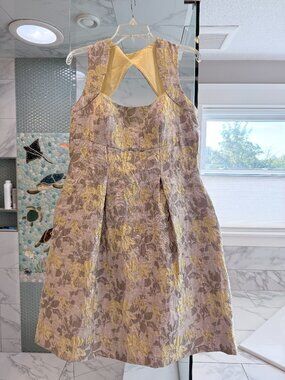 Elegant Yellow and Silver Brocade Dress